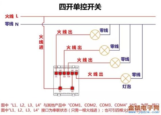 四開單控開關(guān)接線圖